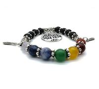 7 Chakra Power Healing Pulsera de piedras preciosas con colgante de árbol de la vida Yggdrasil en bolsa de joyería