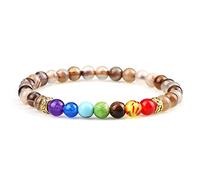 7 Chakra Reiki Oración Pulsera con cuentas Piedra de lava natural Yoga Pulseras y brazaletes elásticos para mujeres Hombres Joyería-Marrón a rayas Agate_CHINA