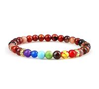 7 Chakra Reiki Oración Pulsera con cuentas Piedra de lava natural Yoga Pulseras y brazaletes elásticos para mujeres Hombres Joyería-Vino rojo Striped_CHINA