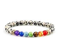 7 Chakra Reiki Oración Pulsera con cuentas Piedra de lava natural Yoga Pulseras y brazaletes elásticos para mujeres Hombres Joyería-Piedra moteada_CHINA