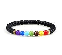 7 Chakra Reiki Prayer Beaded Bracelet Natural Lava Stone Yoga Elastic Bracelets&Bangles For Women Men Jewelry-Blakc Matte_CHINA