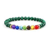 7 Chakra Reiki pulsera de cuentas de oración piedra de lava natural Yoga pulseras y brazaletes elásticos para mujeres hombres joyería-Malaquita_CHINA