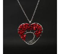 7 Chakra Tree of Life Quartz Heart Pendant Necklace Multicolor Natural Stone Necklace Women Chain Rainbow Jewelry-Platinum plated