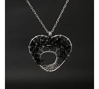 7 Chakra Tree of Life Quartz Heart Pendant Necklace Multicolor Natural Stone Necklace Women Chain Rainbow Jewelry-Blue plated zinc