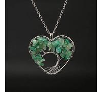 7 Chakra Tree of Life Quartz Heart Pendant Necklace Multicolor Natural Stone Necklace Women Chain Rainbow Jewelry-Gold-color