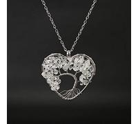 7 Chakra Tree of Life Quartz Heart Pendant Necklace Multicolor Natural Stone Necklace Women Chain Rainbow Jewelry-Rhodium of imitation plated