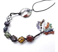 7 chakras, árbol de la vida, adornos colgantes para ventana de coche, cuerda trenzada hecha a mano, piedras pulidas, cristales Feng Shui, decoración del hogar, estilo 2