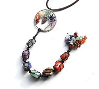 7 chakras, árbol de la vida, adornos colgantes para ventana de coche, cuerda trenzada hecha a mano, piedras pulidas, cristales Feng Shui, decoración del hogar, estilo 1