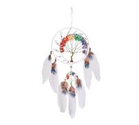 7 chakras blanco árbol de la vida atrapasueños decoración de pared con arco iris piedra cristal hecho a mano arte pluma atrapasueños colgante de pared adorno para dormitorio decoración bendición
