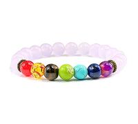 7 Chakras Pulseras de calcedonia amarilla Cuentas naturales Jades policromático Cadena de cuerda elástica para hombre Banges Brazalete Heren 8MM-violeta