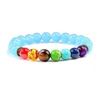 7 Chakras Pulseras de calcedonia amarilla Cuentas naturales Jades policromáticos Cadena de cuerda elástica para hombre Banges Brazalete Heren 8MM-sea blue gem