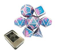 7 Dados Estándar Azules y Rosas, Poliédricos de Metal Sólido, Compatibles con Juegos de rol de Mesa y Cartas