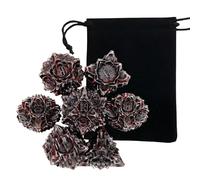 7 Dados Metálicos de Color Rojo Plateado para Flor de Loto, Dados Poliédricos de Metal Sólido, Compatibles con Juegos de rol y Cartas de Mesa