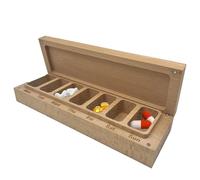 7 Day Pill Box, Wooden Portable Jewelry Organizer, Multi-Compartment Design with Compact Storage Container for Home, Offices, Travel, Outdoor Use, 8.66x2.68x1.46 inches