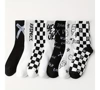 7 de Calcetines de para Mujer, Poliéster 95% Elastano 5%, Estampado a Cuadros y , Negro y , Tela de Punto, Lavar en Máquina, Calcetines de Deporte Casual para el Otoño