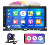 7" Doble DIN Auto estéreo inalámbrico CarPlay y Android Auto, CD DVD Autoradio Pantalla táctil con Bluetooth, cámara de visión Trasera, RDS/Am/FM, Enlace Espejo, subwoofer, USB/AUX/SWC/DSP