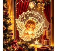 7" Double-Layer Lighted Christmas Window Decoration with Suction Cup | Christmas Window Light, Warm White Hanging Ornament with Suction Cup for Home & Party Decor(C)