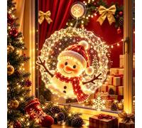 7" Double-Layer Lighted Christmas Window Decoration with Suction Cup | Christmas Window Light, Warm White Hanging Ornament with Suction Cup for Home & Party Decor(D)