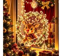 7" Double-Layer Lighted Christmas Window Decoration with Suction Cup | Christmas Window Light, Warm White Hanging Ornament with Suction Cup for Home & Party Decor(B)