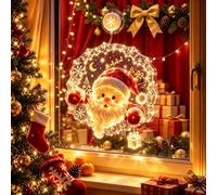 7" Double-Layer Lighted Christmas Window Decoration with Suction Cup | Christmas Window Light, Warm White Hanging Ornament with Suction Cup for Home & Party Decor(E)
