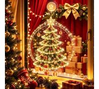7" Double-Layer Lighted Christmas Window Decoration with Suction Cup | Christmas Window Light, Warm White Hanging Ornament with Suction Cup for Home & Party Decor(A)