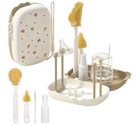 7 en 1 Cepillo Limpia biberones de Silicona, Kit Completo de Limpieza de biberones con Cepillos de Silicona, Cepillo para pezón para Pajita, dispensador de jabón y Estante de Secado