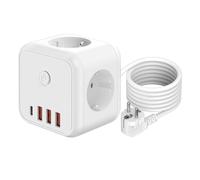 7 en 1 Cube Regleta Enchufe, Enchufe Multiple con 3 USB y 1 Tipo C, 4000 W/16 A, Alargador Enchufe Cubo con Cable de 1,5 m para Oficina y hogar