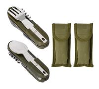 7 en 1 Cubiertos para Camping, 2 Piezas Vajilla Portátil de Acero Inoxidable, Vajilla Plegable Desmontable, Multifunción Vajilla de Exteriores para Caza, Pesca, Camping, Supervivencia