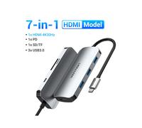 (7 en 1 HDMI TF SD) Vention USB C HUB Tipo C a USB 3.0 Estación de acoplamiento USB C HDMI RJ45 4K compatible