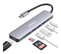 7 en 1 Hub USB C, DEMKICO Adaptador USB C a HDMI con 4K HDMI, Lector de Tarjetas SD/TF, 3 Puertos USB, Carga de alimentación de 87W Compatible con MacBook Pro/Macbook Air/DELL XPS y más
