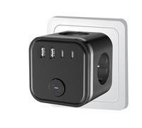 7 en 1 USB Cubo Enchufe, Ladron Enchufes 3680W, Múltiples Pared con 3 Tomas de CA, 2 Tipo C y Interruptor, regleta enchufes con USB, Cargador Ladron para Hogar Oficina, Negro