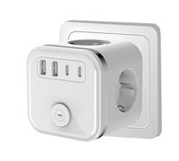 7 en 1 USB Cubo Enchufe, Ladron Enchufes 3680W, Múltiples Pared con 3 Tomas de CA, 2 Tipo C y Interruptor, regleta enchufes con USB, Cargador Ladron para Hogar Oficina, Blanco