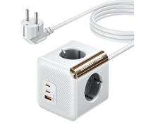 7-en-1 USB Cubo Enchufe, Regletas Enchufes 4000w 16A 4 AC Multienchufe 2 Tipo C 1 USB Cargador de Enchufe Múltiple de Pared USB GAN Power Board, con Extension Cord de 1,5 Metros, para Hogar Oficina