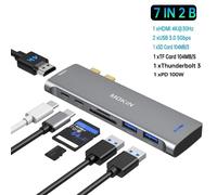 (7 en 2 (1 HDMI 2 USB 3.0) Concentrador USB C Thunderbolt 3 Gigabit Ethernet Lector SD/TF Base USB C