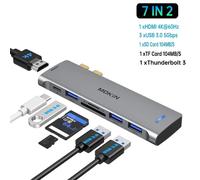 (7 en 2 (1 HDMI 3 USB 3.0) Concentrador USB C Thunderbolt 3 Gigabit Ethernet Lector SD/TF Base USB C
