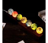 7 Esferas Curativas Naturales De Chakras, Bolas Agrietadas De Hielo De 1,6 Pulgadas, For Meditación, Luz Nocturna De Energía Positiva, Decoración Del Hogar, Bola Galaxy Samll Con Base De Madera LED(B