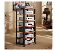 7 Estante Soporte Multimedia AV, HiFi Estanteria HiFi para Equipo de Música, AV Torre de Rack de Audio para Tocadiscos Media Tower Cabinet(Red)
