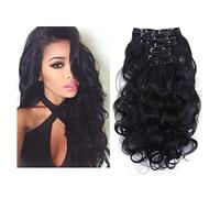 7 extensiones de cabello rizado con clip, resistentes al calor a 150 °C, ligeras y onduladas para un look voluminoso y grueso.