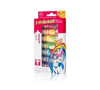 7 Fruchtli Pasta de dientes infantil Edelwhite - 7 sabores y colores, fluoruro biodisponible, sin aditivos artificiales, para niños de hasta 6 años, protección del esmalte dental, cepillado juguetón