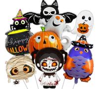 7 globos de Halloween, lindos globos de búho niña, momia, fantasma, calabaza, araña, murciélago, para decoración de fiesta de Halloween, suministros de decoración de fiesta de boda