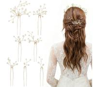 7 horquillas de perlas para novias | Set de accesorios para el cabello de boda | Pinzas para el cabello con hoja dorada | Joyería para mujer para bodas, fiestas y ocasiones especiales