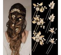 7 horquillas doradas para mujer, piezas de pelo para novias, perlas de cristal, accesorios para el cabello de novia, decoraciones vintage para el cabello para novia, damas de honor