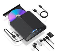 7-in-1 External CD/DVD Drive Burner Card Reader Player for PC Mac DSLR Camera, Type-C, 4 USB3.0 Ports & SD/TF Slot