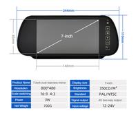 7 Inch Car LCD Mirror Monitor Parking Screen Auto Display Assist for R