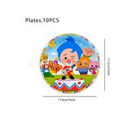 (7-inch plate-10pcs) Clown Plim cartoon theme children's birthday party supplies paper plates, paper cups, pull flags, knife, fork and spoon