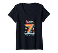 7 Is My Lucky Number Happy Birthday Space Adventure Camiseta Cuello V, Mujer, Negro, L