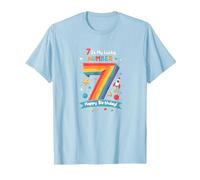 7 Is My Lucky Number Happy Birthday Space Adventure Camiseta, Hombre, Azul Bebé, M