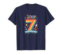 7 Is My Lucky Number Happy Birthday Space Adventure Camiseta, Hombre, Azul Marino, L