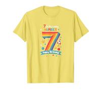 7 Is My Lucky Number Happy Birthday Space Adventure Camiseta, Hombre, Limón, XL