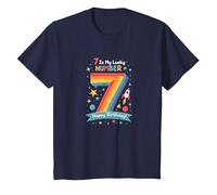 7 Is My Lucky Number Happy Birthday Space Adventure Camiseta, Niños, Azul Marino, 8 años